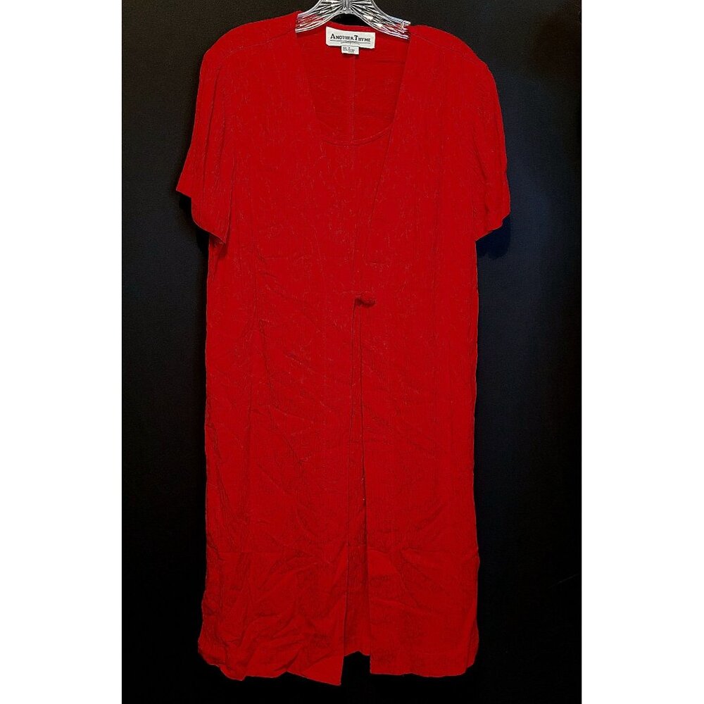 Vintage Red Dress Another Thyme 80s 90s Retro Rayon Layered Look Size 14